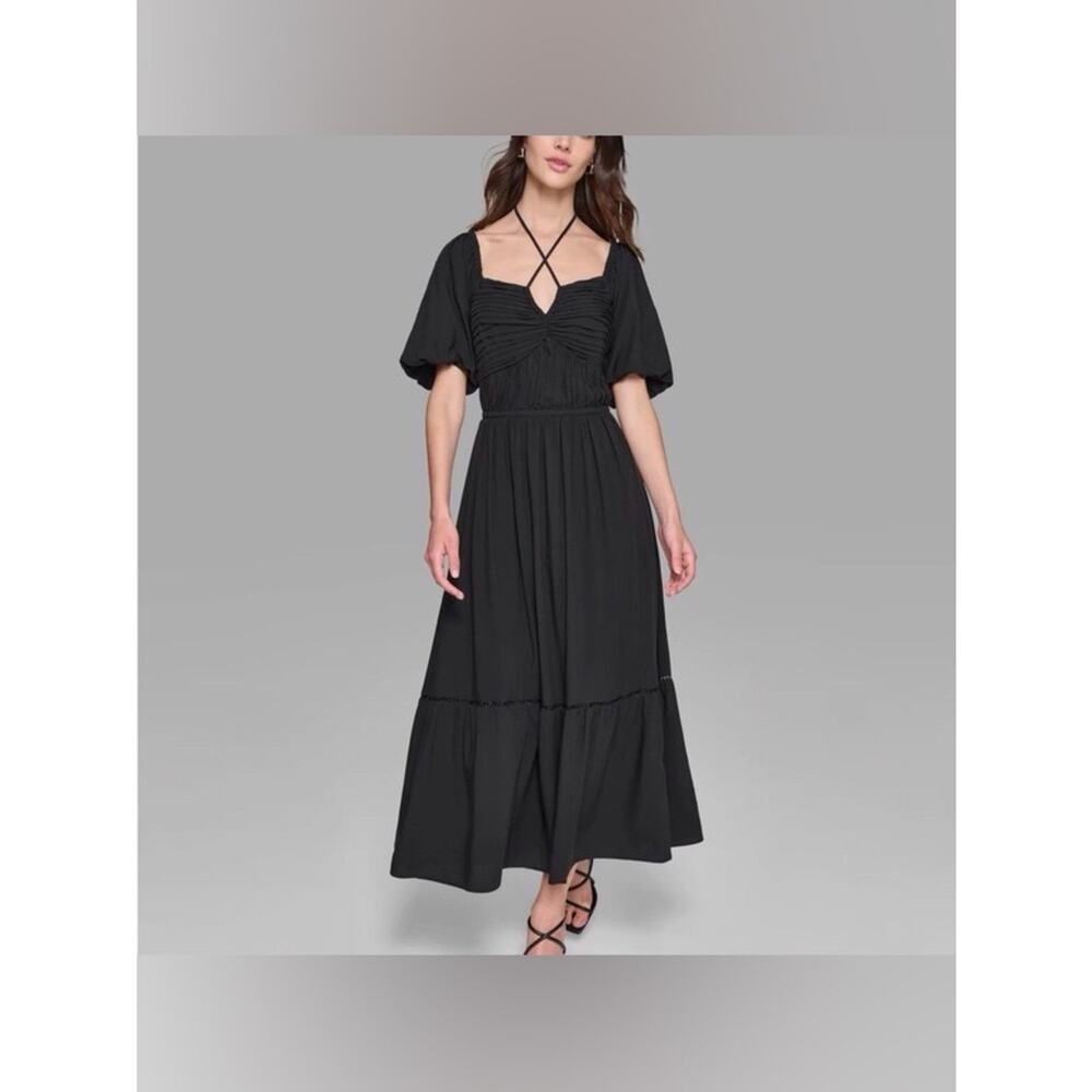 Karl Lagerfeld Black Maxi Dress with Puff Sleeves NWT - Size 6